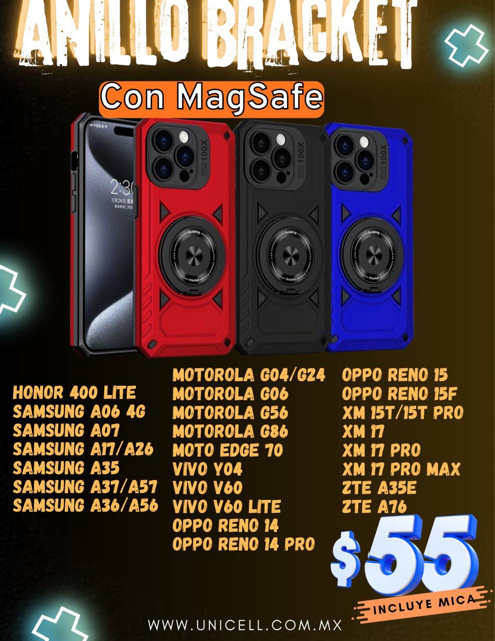 Promoción funda Anillo Bracket con MagSafe a $55, incluye mica — Unicell mayoreo