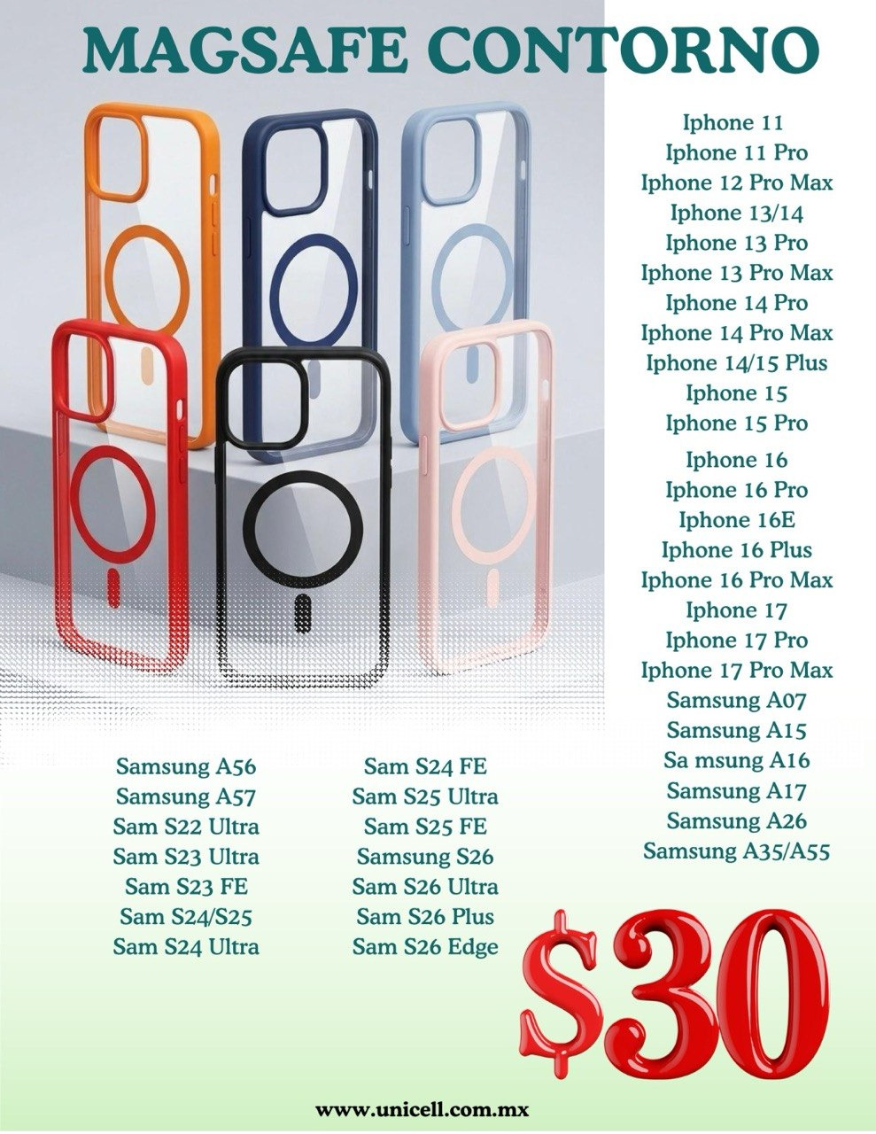 Promoción fundas MagSafe Contorno a $30 — Unicell mayoreo